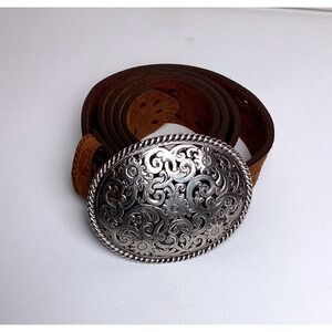 Tony Lama Women's Bark Pierced Filigree Trophy Belt 1.5" Leather Sz 38 Western
